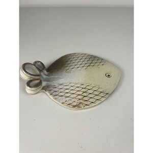 Artisan Studio‎ Pottery Signed Fish Dish Stoneware Looped Tail Cream Brown 8.5"